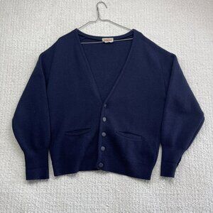 Vintage Tundra Sweater Mens M Navy Blue Wool Heavy Knit Cardigan 90s Canada Made
